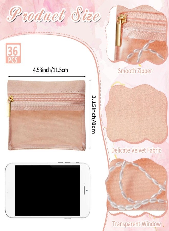 Uiifan 36 Pcs Travel Jewelry Bag Bulk Zipper Jewelry Pouch Flannel Portable Pocket Organizer for Necklace Earring Women Gift(4.53 x 3.15 Inch,Pink) - Image 2